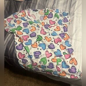 Colorful Heart Print Scrub Top